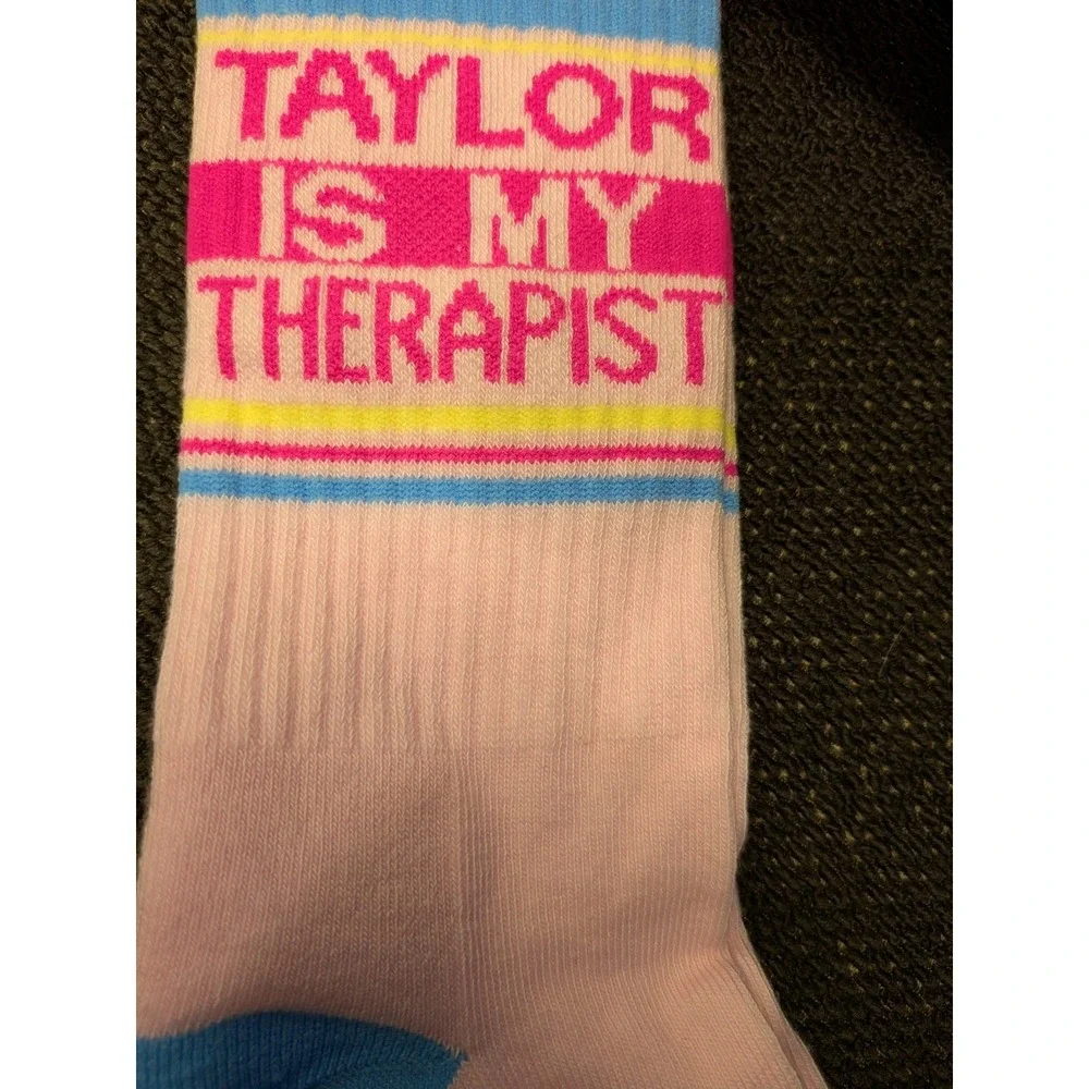 Gumball Poodle‎ Taylor Is My Therapist Socks | Swiftie Fan Merch Pink Novelty